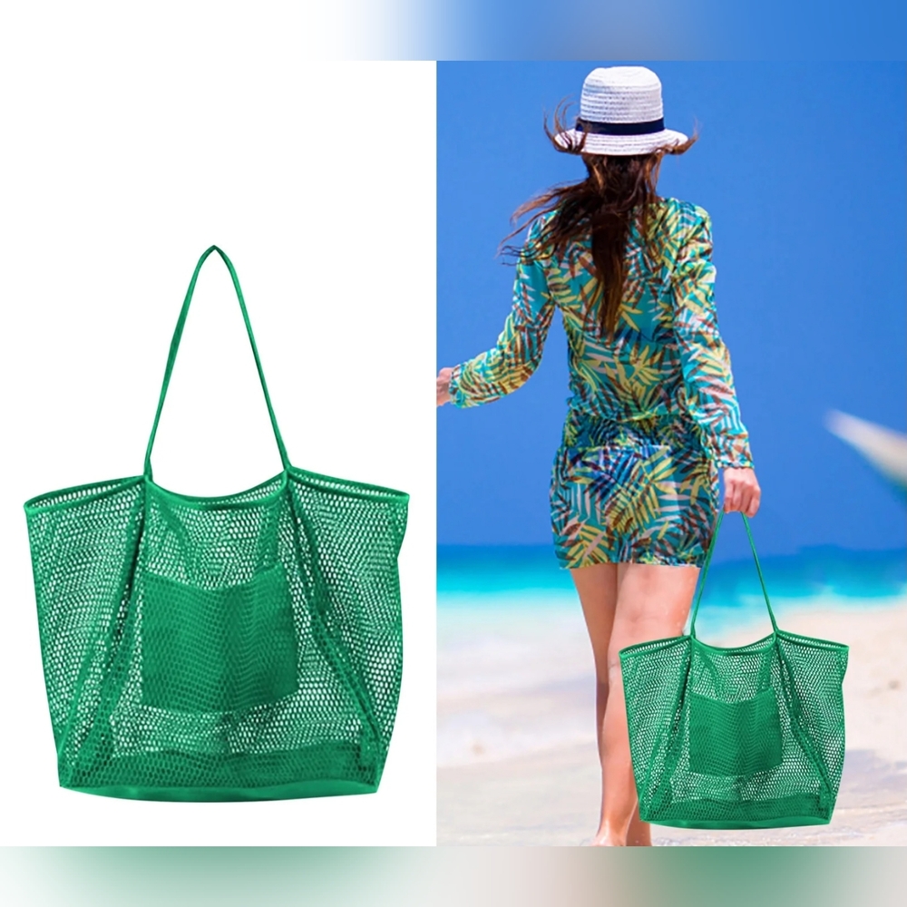 Green Mesh Tote Bag - Beach Carryall